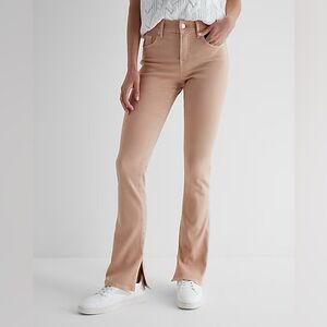 NWT EXPRESS SIZE 0 Mid Rise Pink Skyscraper Jeans pants nude pink‎ flare slit
